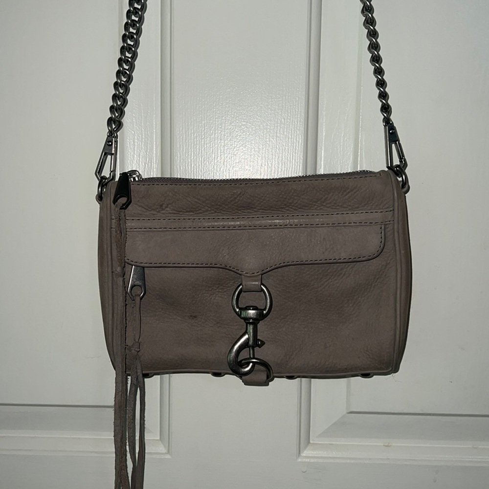 Rebecca Minkoff Mini Mac crossbody bag in grey suede and chain strap